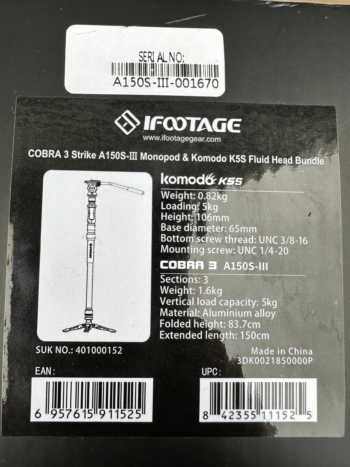iFootage Cobra 3 C180F-P + Komodo K5S Monopod