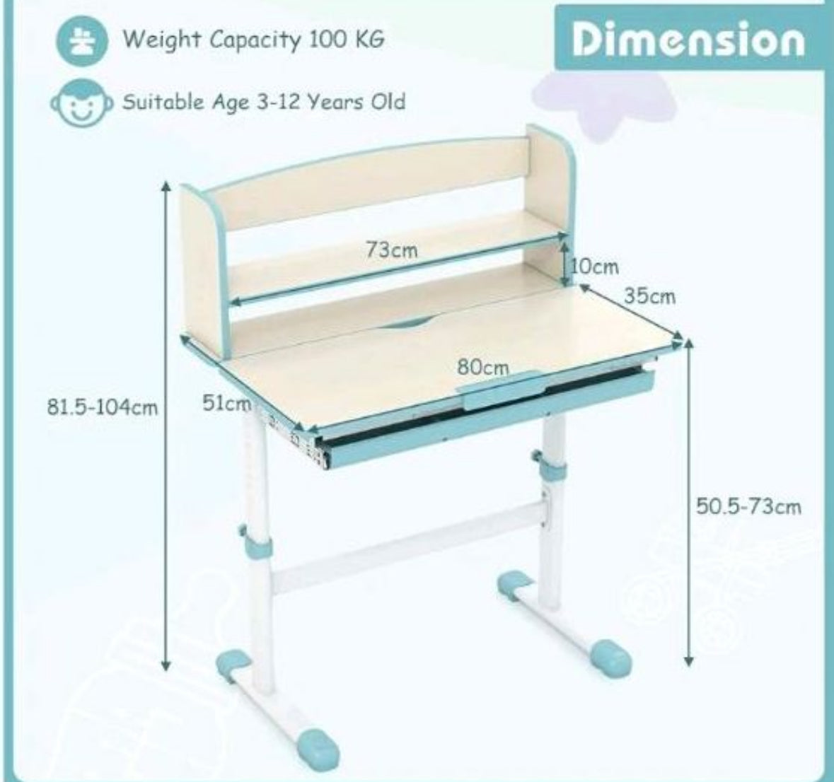 Kinderschreibtisch höhenverstellbar Dimension
