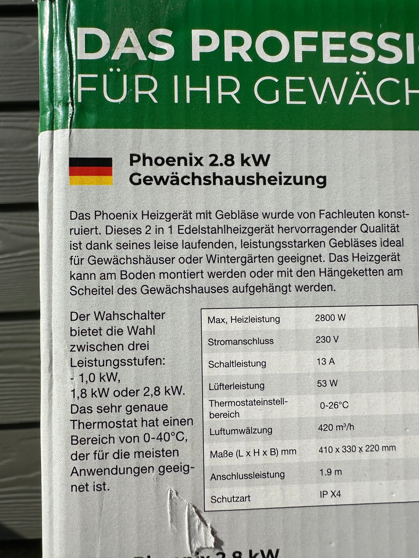 Phoenix 2.8 Gewächshaus- Heizung von Bio Green