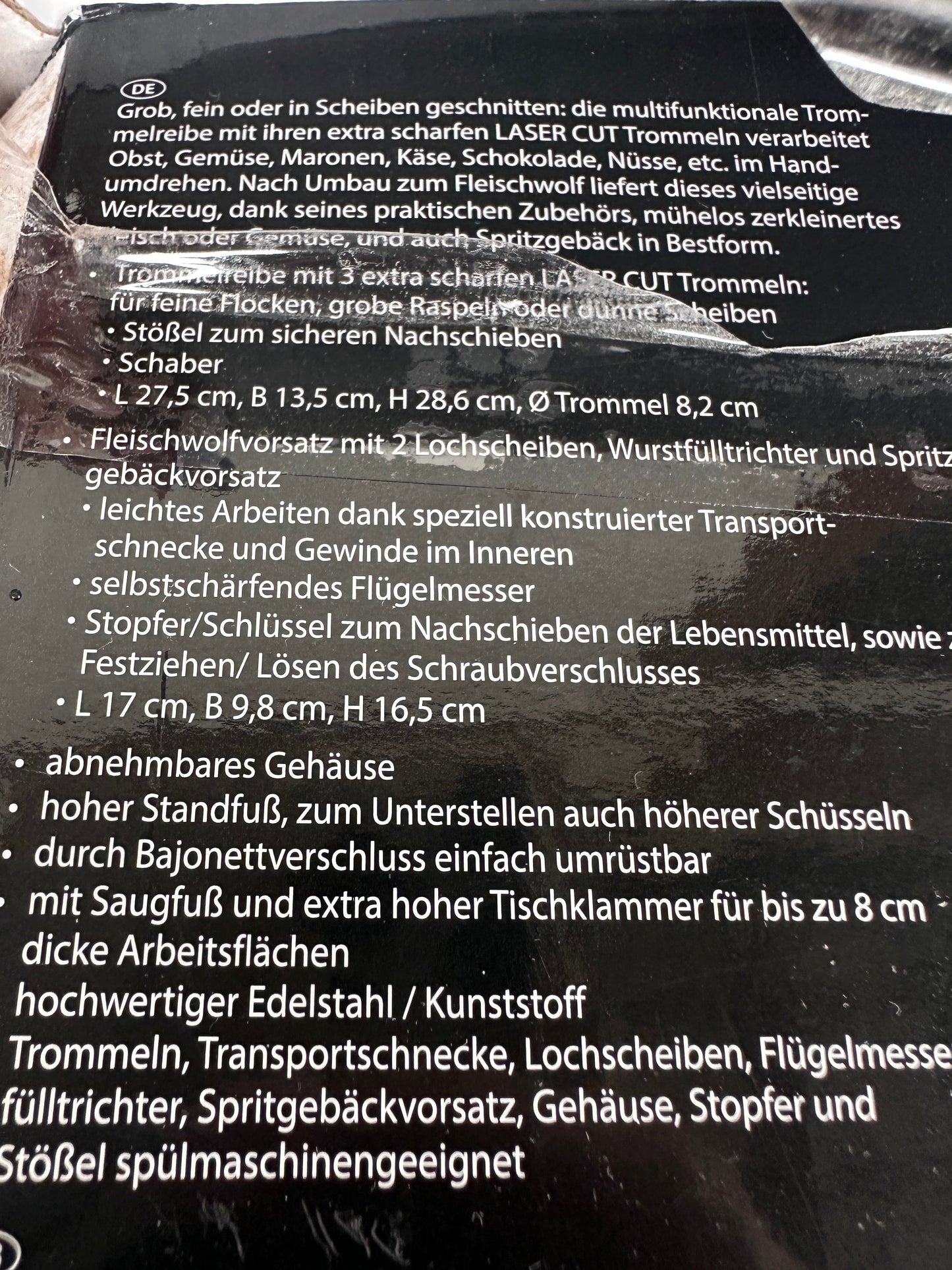 Trommelreibe-Fleischwolfvorsatt Gefu 10-teilig