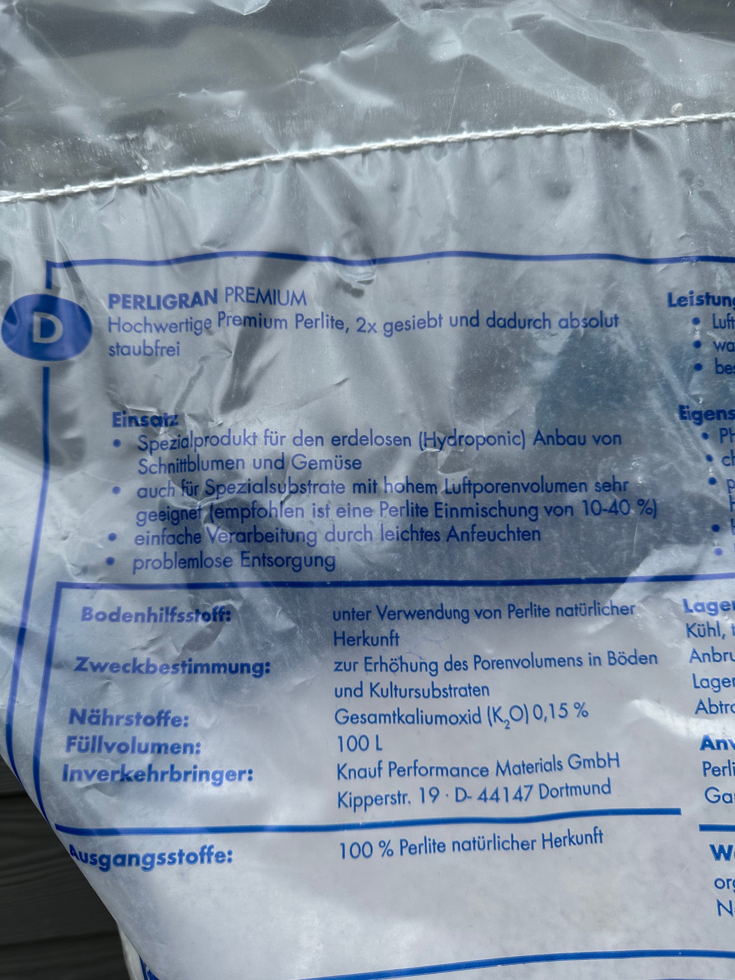 Perlite Knauf Perligran 100 Liter
