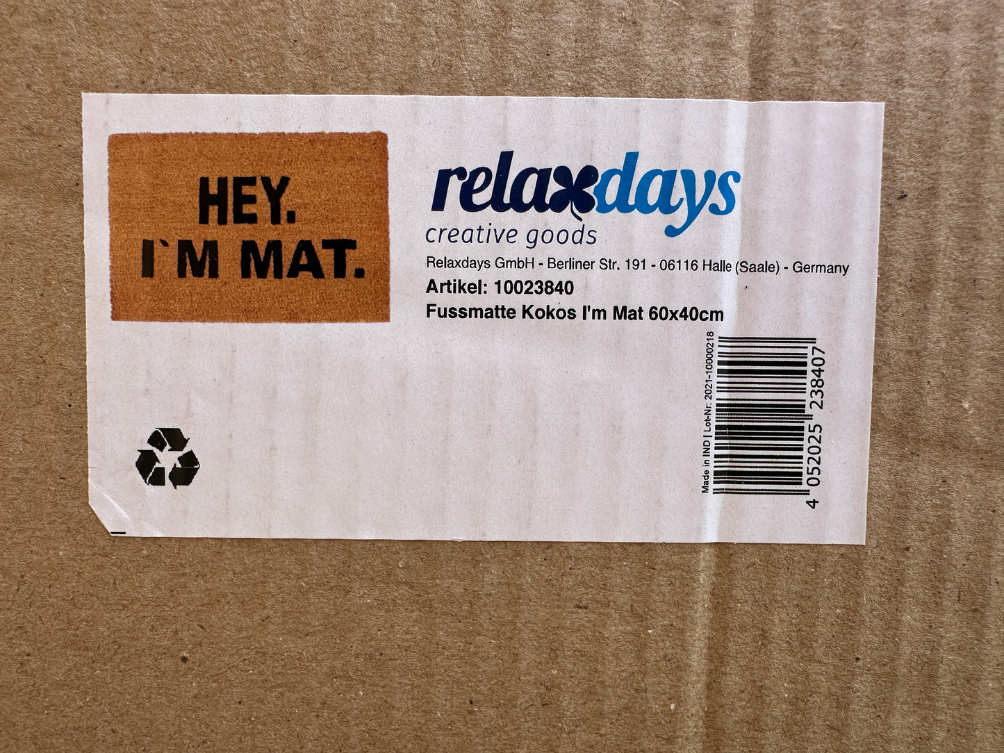 Fußmatte Relaxdays "Hey I´m Mat"