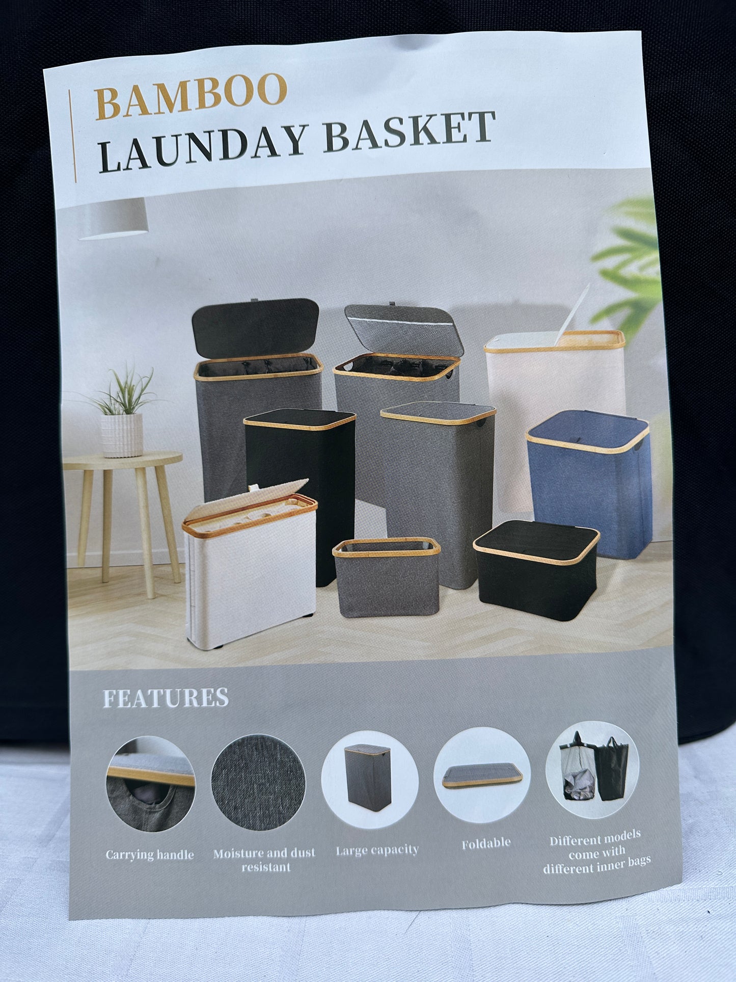 Wäschekorb Bamboo schwarz