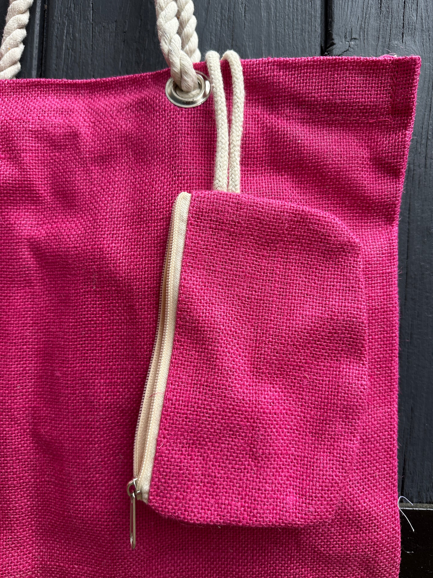 Einkaufstasche / Jutetasche mit Kordel - Pink