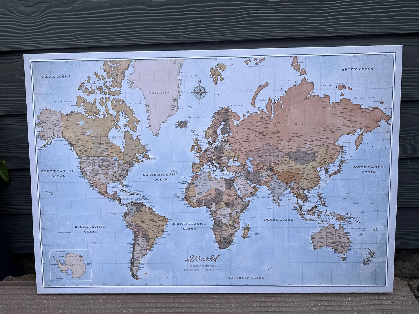 Leinwand Weltkarte mit Kork 90x60 cm