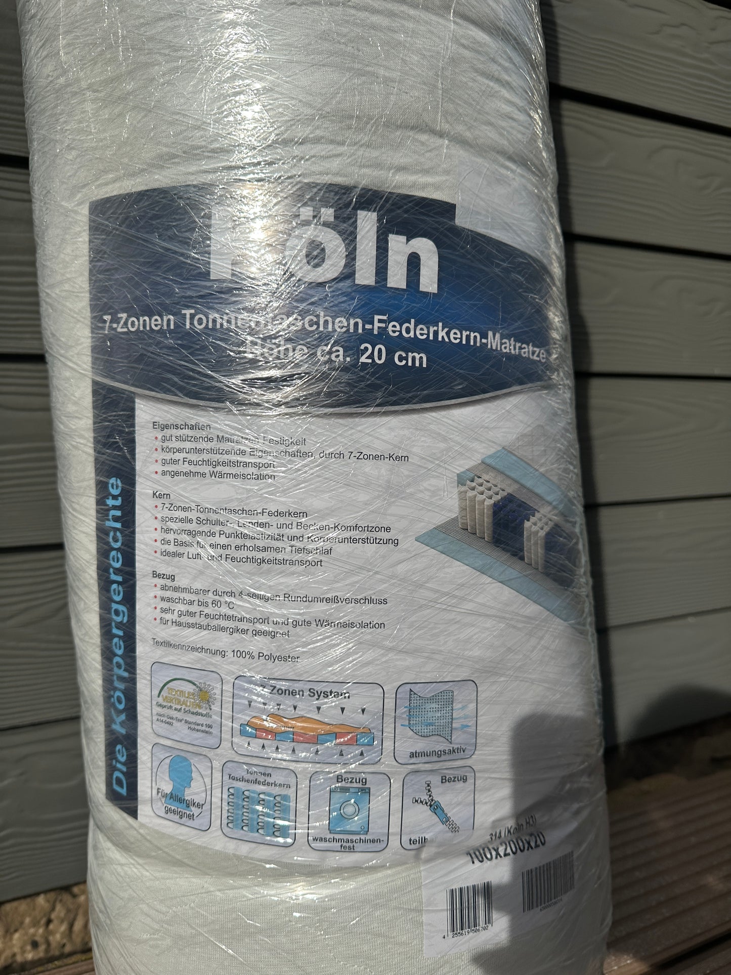 7-Zonen Tonnentaschen-Federkern-Matratze Köln 100x200cm
