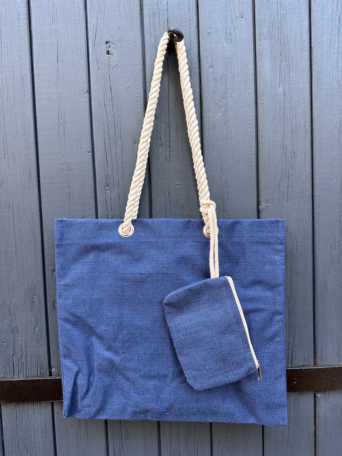 Einkaufstasche / Jutetasche mit Kordel - Blau