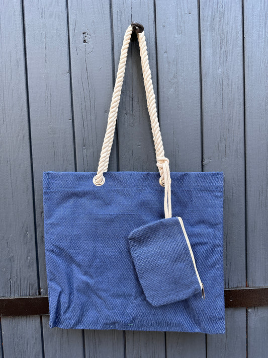 Einkaufstasche / Jutetasche mit Kordel - Blau
