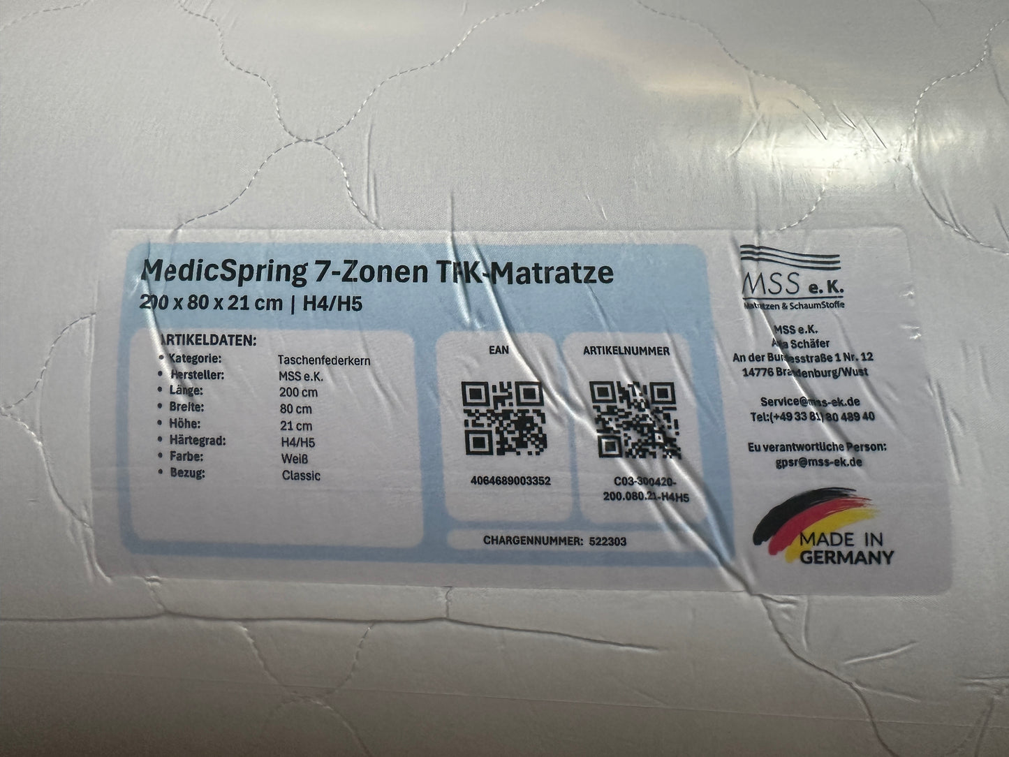 MedicSpring 7-Zonen TAK-Matratze 200 x 80 x 21 cm