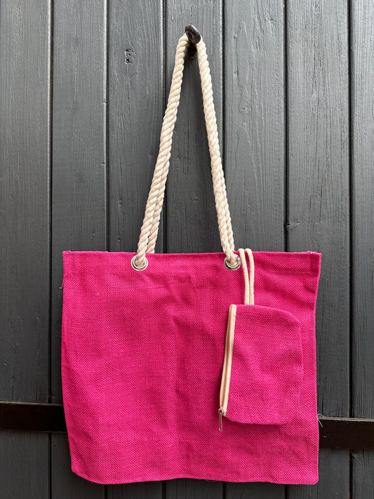 Einkaufstasche / Jutetasche mit Kordel - Pink