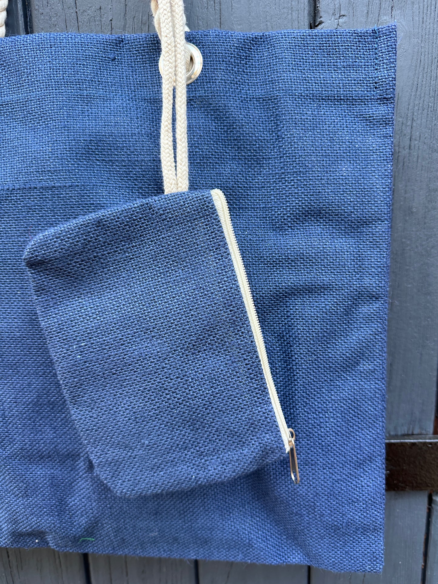 Einkaufstasche / Jutetasche mit Kordel - Blau
